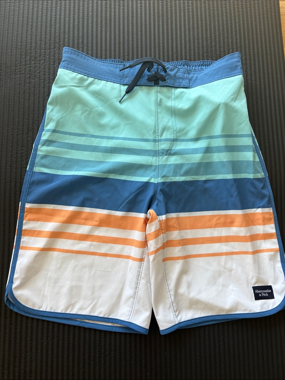 Abercrombie & Fitch Teal, Blue, Orange and White Striped Men's Swim Board Shorts